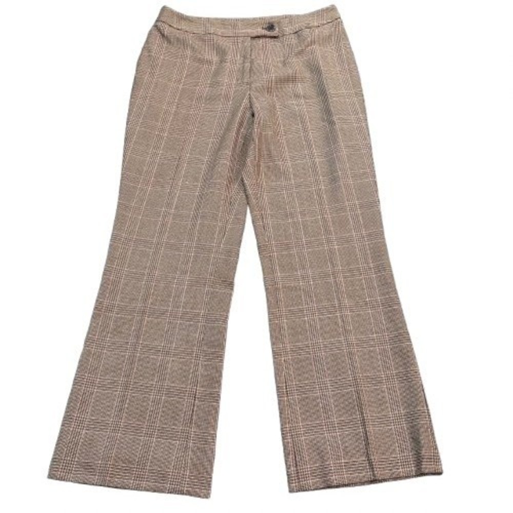Jones New York Brown Plaid Flare Leg Pants Dark Academia Wool Blend Size 8